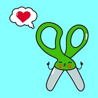 Scissors doing yoga with speech bubble. hand drawn cartoon kawaii character illustration icon. Isolated on blue background. Scissors in love character concept vector
