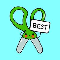 Cute Scissors with poster best. hand drawn cartoon kawaii character illustration icon. Isolated on blue background. Scissors think concept vector