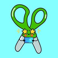 Scissors with smartphone character. hand drawn cartoon kawaii character illustration icon. Isolated on blue background. Scissors character concept vector