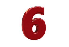 Number 6 3D render Color Red Style background transparent png