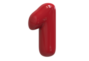 Number 1 3D render Color Red background transparent png