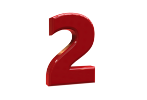 Number 2 3D render Color Red Style background transparent png