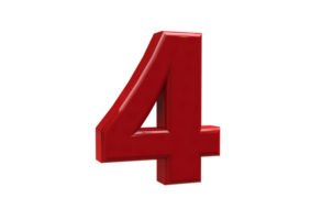 Number 4 3D render Color Red Style background transparent png