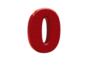 Number Zero 3D render Color Red Style background transparent png