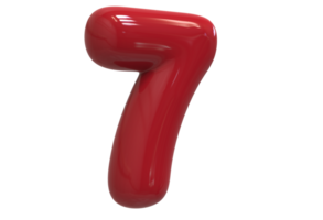Number 7 3D render Color Red background transparent png