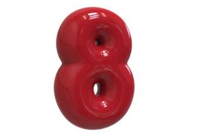 Number 8 3D render Color Red background transparent png