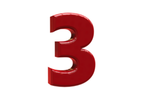 Number 3 3D render Color Red Style background transparent png