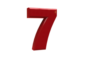 Number 7 3D render Color Red Style background transparent png
