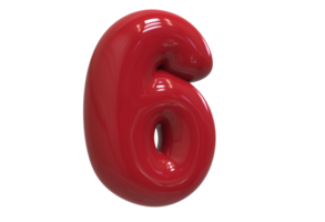 Number 6 3D render Color Red background transparent png