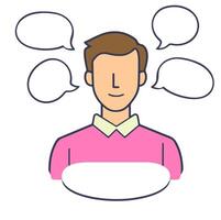A person engaged in conversation with multiple speech bubbles around them vector