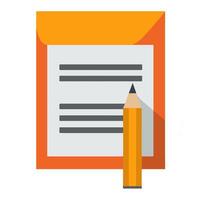 A yellow pencil rests beside an orange notepad with lined pages on a clean white background vector