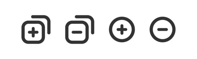 Plus, minus icon. Add, delete list. Button interface. New layout graphic interface. vector