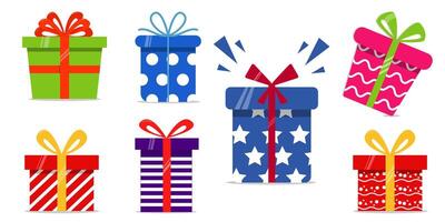 set of gift boxes with multicolored on white background vector