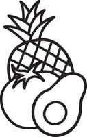 A black and white drawing of an avocado and pineapple vector