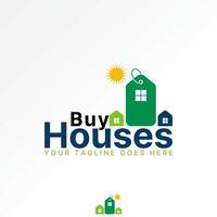 Logo design graphic concept creative premium stock image graphic text word Buy Houses building bright sun home price tag to property mortgage vector