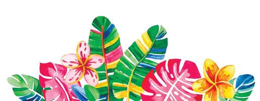 seamless border of colorful, flowers and tropical leaves. abstraction, psychedelic frame vector