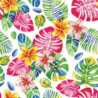 seamless pattern of colorful, bright flowers and tropical leaves. abstraction, psychedelic print vector