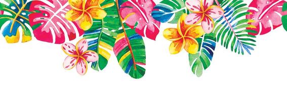 seamless border of colorful, bright flowers and tropical leaves. abstraction, psychedelic frame vector