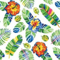 seamless pattern of colorful, flowers and tropical leaves. abstraction, psychedelic print vector