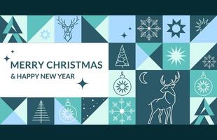 Abstract Geometric Christmas holiday banner background design. Christmas icons elements set. Xmas geometric mosaic seamless pattern. banner, label, print. Abstract xmas holiday background . vector