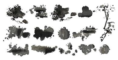 Ink stains and blots splashes set. Watercolor dark grunge stains collection.Black watercolor splashes texture. Grunge design element, dirty texture set. illustration vector