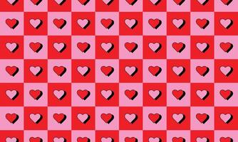 Pattern with red and pink checkered hearts vector