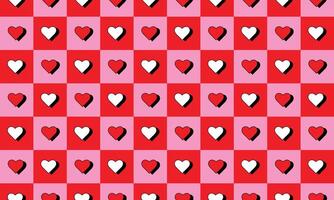 Pattern with red and white checkered hearts vector