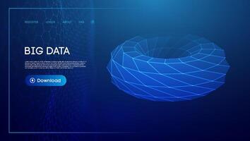 Torus tech chain link. Geometric background big data. perspective grid digital network. Futuristic abstract art. vector