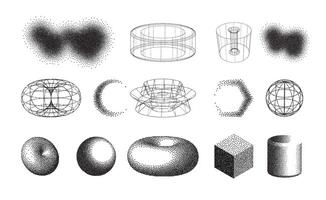 Geometric shapes set. Stipple polygonal graphic elements. vector