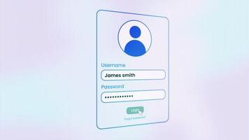 Animation of entering username and password to log in to an account on a realistic screen, login page on a website is suitable for illustrations of user interfaces, cyber crime and phishing. video
