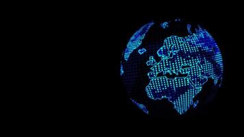 Digital planet earth spinning, world maps rotating animation in blue wireframe style suitable for presentation background about futuristic technology, cyberspace, sci fi, and networking. video