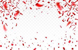 Red color confetti. Falling shiny red confetti isolated on white. Bright festive tinsel of red color. Luxury greeting rich card. vector