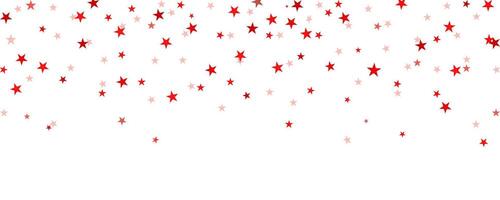 Red falling star confetti background. Red color star glitter pattern. Celebration Christmas, New Year or birthday party repeating backdrop. vector