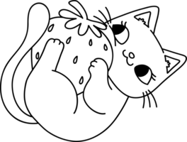 Retro Groovy Cat play with Strawberry coloring image png