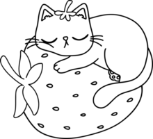 Retro Groovy Strawberry Cat sleeping coloring image png