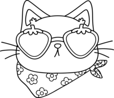 Retro Groovy Cat face wear strawberry glasses colouring image png
