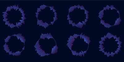 Set of circular ripple icons. Concentric circles with broken lines isolated on white background. Vortex, sonar wave, soundwave, sunburst, signal signs. graphic illustration vector