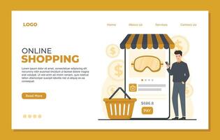Online shopping flat landing page template. E-commerce, e-banking, e-commerce concept. vector