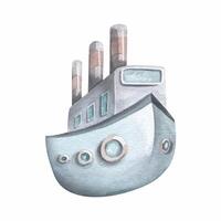 A cartoon simple steamer with pipes. Watercolor illustration. An isolated object from a large set of WHALES. For decoration and design, compositions, postcards, posters, tourist booklets, beach vector