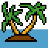 Palm tree and sea in pixel art style vector