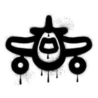 Hand drawn airplane front view with black spray paint graffiti vector