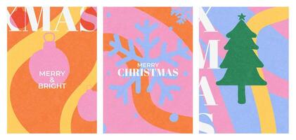 Set of Christmas Poster Retro Noise Textured Background. vector