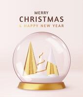 3d snowglobe with abstract golden Christmas trees. vector