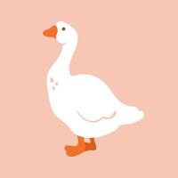 Goose, duck, swan standing. Flat hand drawn illustration print on plain background vector