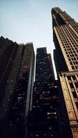 vertical format of looking directly up at the skyline of the financial district video