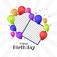 Happy birthday celebration background with photo frame and balloons vector