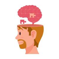 profile brain with puzzles vector
