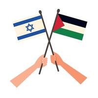 israel and palestine flags and hands design vector