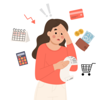 Illustration of woman with bill expenses png