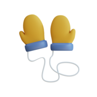 Cute 3D yellow mittens with string, perfect for winter projects. png